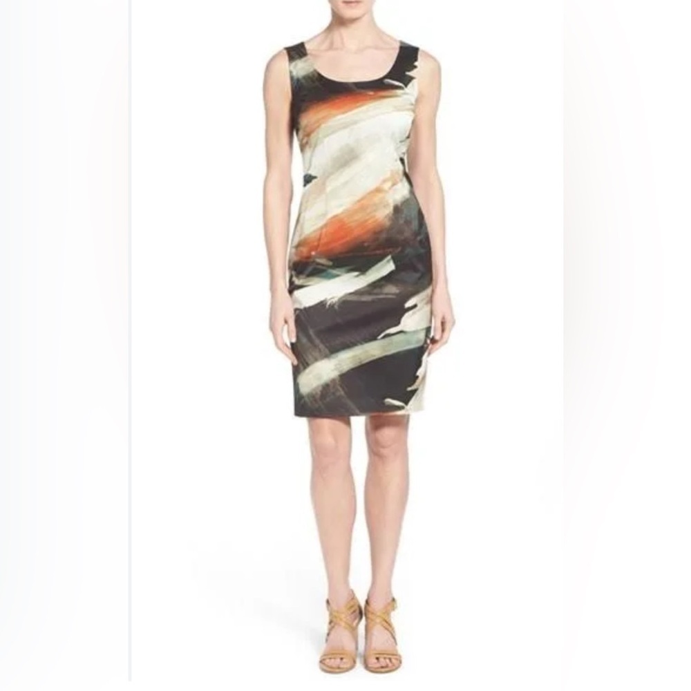 Lafayette 148 Sedona Sateen Cotton Sheath Dress Abstract Size 16 Plus Tank EUC